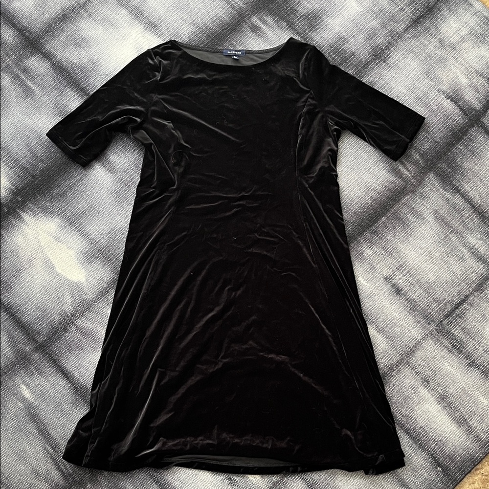 Lands' End Black Velvet Elbow Sleeve Dress, L